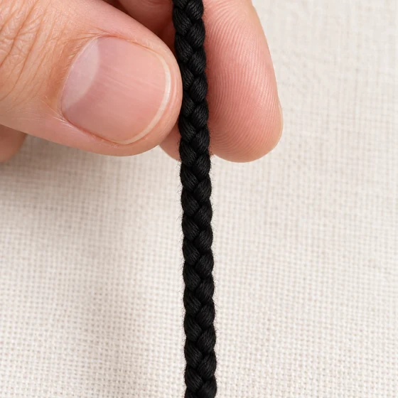 4 mm Black Rounded Choti Braided Trim — In hand