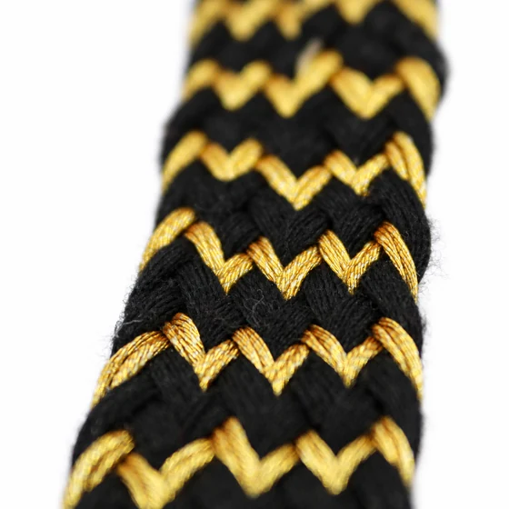 Black and Gold Wide Zigzag Braided Trim — Material close-up
