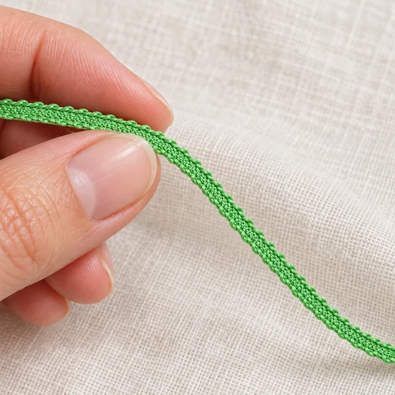 4 mm Bright Green Narrow Picot Braided Trim — In hand