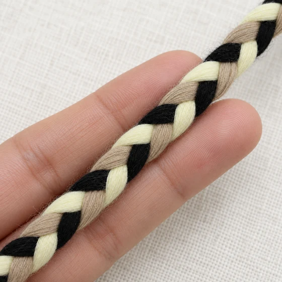 10 mm Black, Cream and Beige Choti Braided Trim — In hand