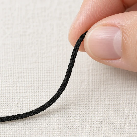 2 mm Black Narrow Braided Cord Trim — In hand