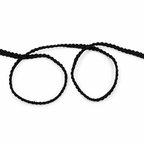 4 mm Black Braided Trim with Picot Edges — Loose loops