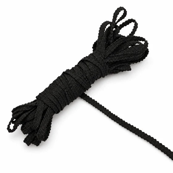 4 mm Black Braided Trim with Picot Edges — Sample hank