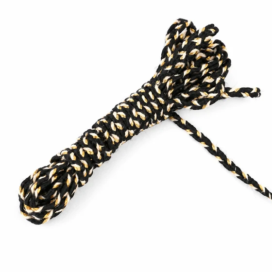 4 mm Black, Gold and Cream Choti Dori Braided Trim — Sample hank