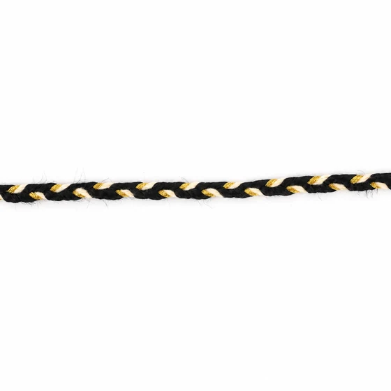 4 mm Black, Gold and Cream Choti Dori Braided Trim — Material close-up