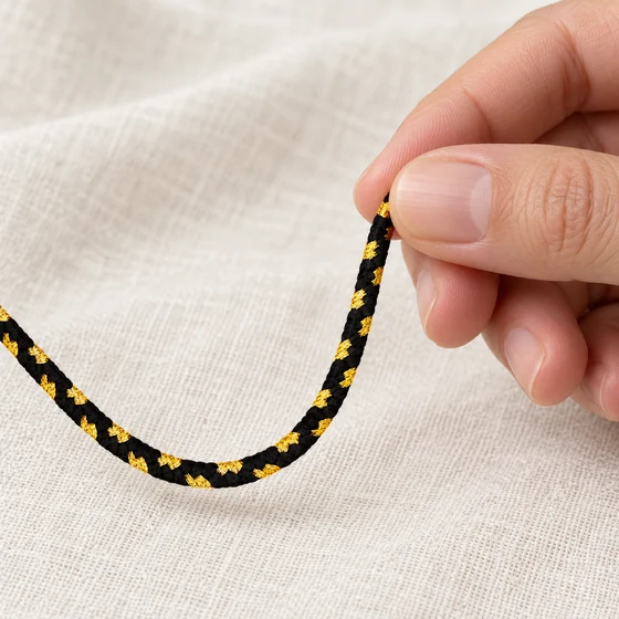 4 mm Black Fine Choti Braided Trim with Gold Flecks — In hand
