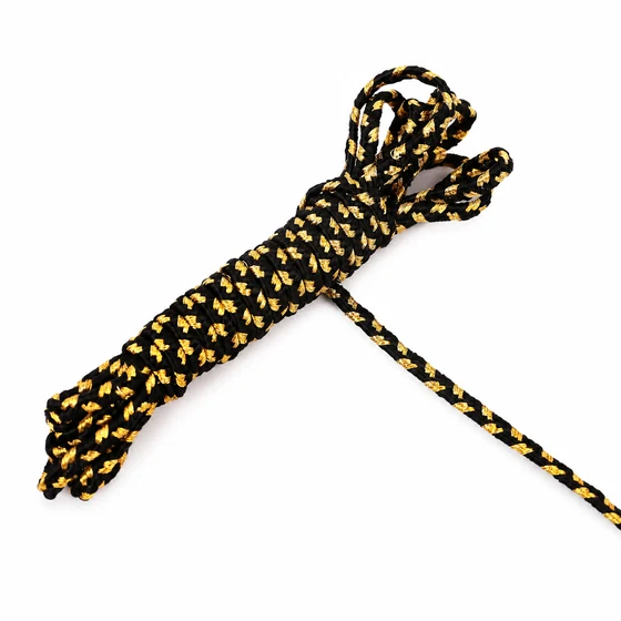 4 mm Black Fine Choti Braided Trim with Gold Flecks — Sample hank