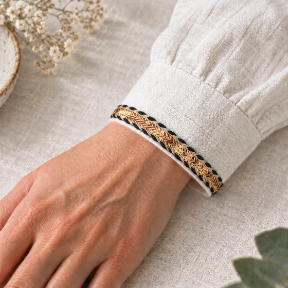 10 mm Black and Gold Metallic Chevron Braid Trim — Cuff edging idea
