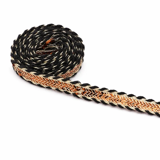 10 mm Black and Gold Metallic Chevron Braid Trim — Sample coil
