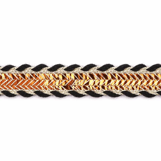 10 mm Black and Gold Metallic Chevron Braid Trim — Material close-up