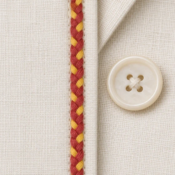 4 mm Brick Red and Yellow Choti Braided Trim — Garment edging idea