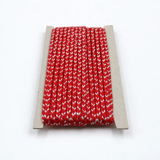Bright Red and Silver Metallic Choti Braided Trim — Front view