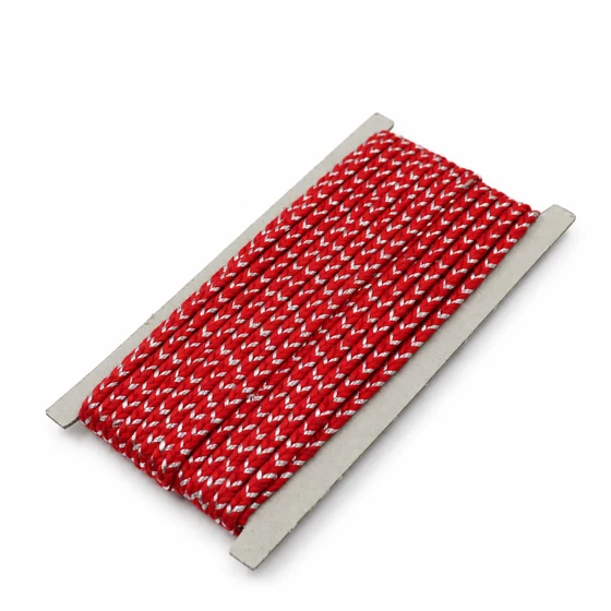 Bright Red and Silver Metallic Choti Braided Trim — Sample card