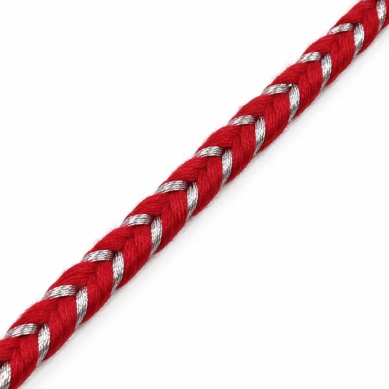 Bright Red and Silver Metallic Choti Braided Trim — Material close-up