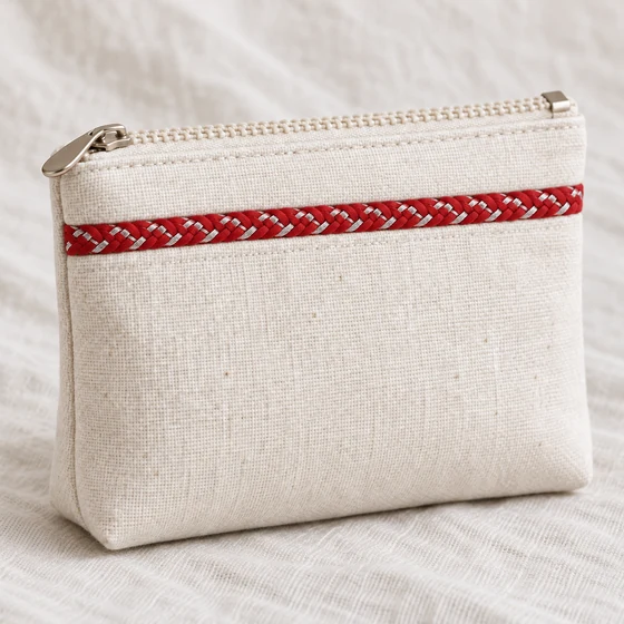 Bright Red and Silver Metallic Choti Braided Trim — Pouch border idea