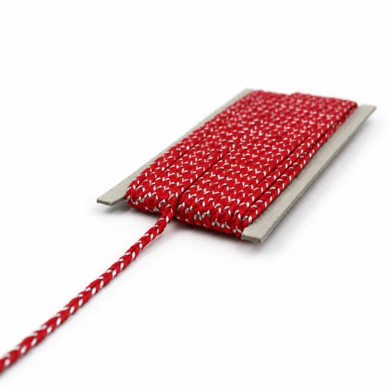 Bright Red and Silver Metallic Choti Braided Trim — Side view