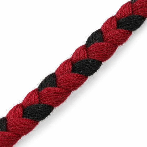 Black and Deep Red Checked Choti Braided Trim — Braid close-up