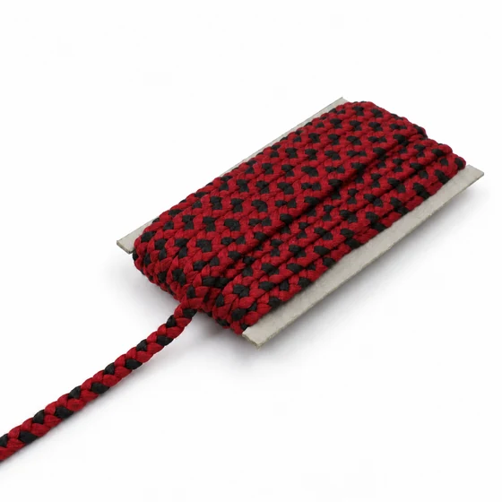 Black and Deep Red Checked Choti Braided Trim — Card with lead