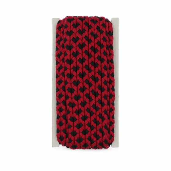 Black and Deep Red Checked Choti Braided Trim — Front view