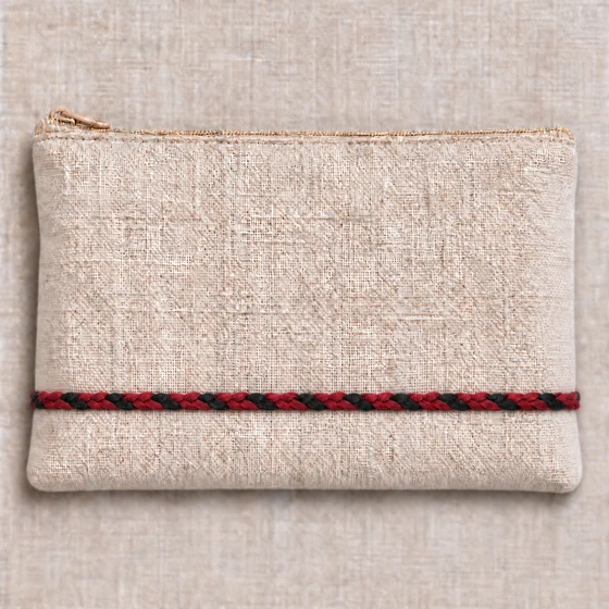 Black and Deep Red Checked Choti Braided Trim — Pouch border idea