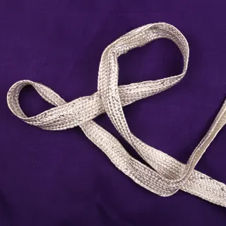 Grey-Beige and Silver Metallic Flat Braid sample, design MT-7DB2DC20, view 4