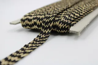 Black and Gold Fine Chevron Braided Trim sample, design MT-703A0783, view 3