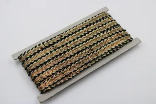 Tan Gold, Black and Cream Khajuri Braided Trim sample, design MT-D51A3698, view 2
