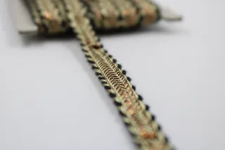 Tan Gold, Black and Cream Khajuri Braided Trim sample, design MT-D51A3698, view 3