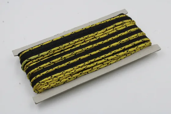 Black and Gold Tone Piping Trim with Braided Edge, 10 mm