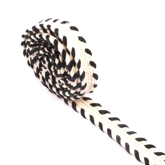 Cream and Black Chevron Flat Braided Trim