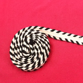 Cream and Black Chevron Flat Braided Trim sample, design MT-C149B751, view 4