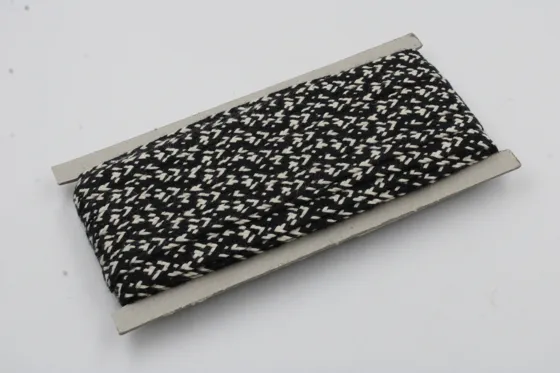 Black Flat Drawstring Cord with White Flecks