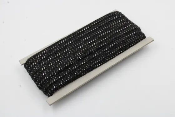 Black and Silver-White Metallic Flat Drawstring Cord