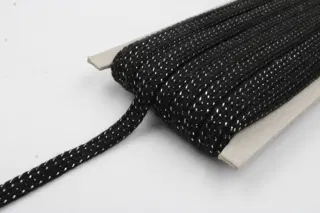 Black and Silver-White Metallic Flat Drawstring Cord sample, design MT-D872C527, view 4
