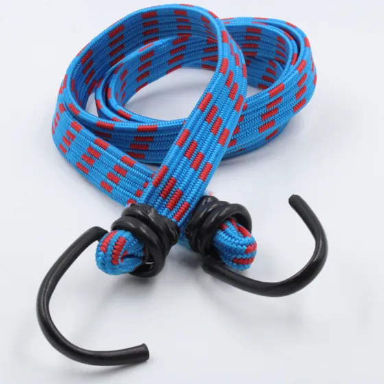 Bright Blue and Red Flat Bungee Cord with Hooks