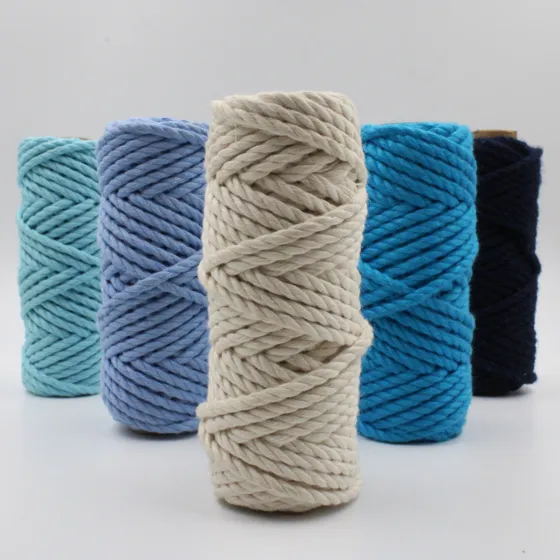 Blue Shades and Off-White 3-Ply Twisted Macrame Cord, Set of 5 Spools