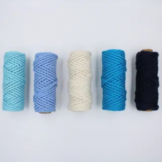 Blue Shades and Off-White 3-Ply Twisted Macrame Cord, Set of 5 Spools sample, design MT-B7C3FE9F, view 2