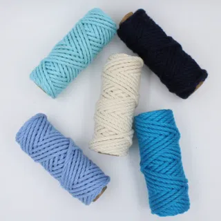 Blue Shades and Off-White 3-Ply Twisted Macrame Cord, Set of 5 Spools sample, design MT-B7C3FE9F, view 3