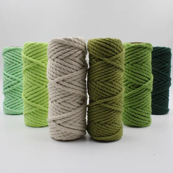 Green Shades and Off-White 3-Ply Twisted Macrame Cord, Set of 6 Spools