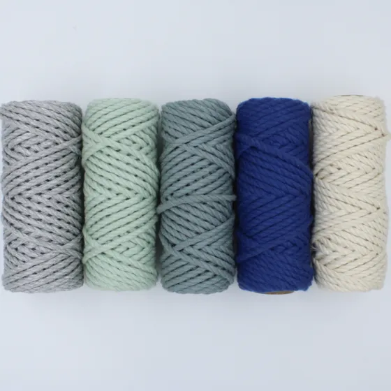 Grey, Mint and Blue 3-Ply Twisted Macrame Cord, Set of 5 Spools