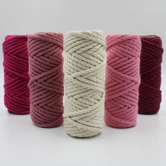 Pink Shades and Off-White 3-Ply Twisted Macrame Cord, Set of 5 Spools