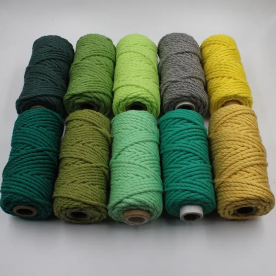 Green, Grey and Yellow 3-Ply Twisted Macrame Cord, Set of 10 Spools