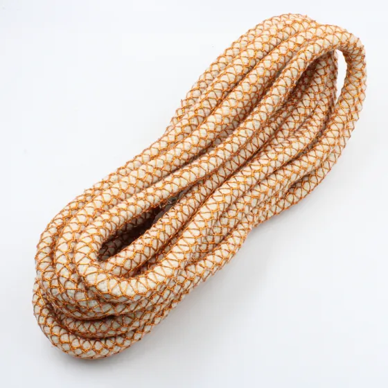 Cream Covered Cord with Orange Gold Mesh