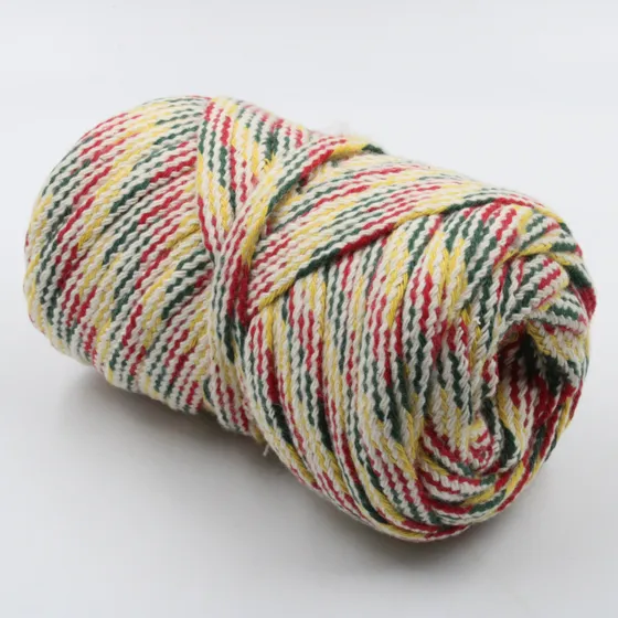 Off-White, Dark Green, Red and Yellow Braided Drawstring Cord