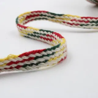 Off-White, Dark Green, Red and Yellow Braided Drawstring Cord sample, design MT-6FFC371E, view 4