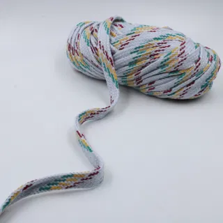 Pale Grey-White Flat Drawstring Cord with Maroon, Green and Yellow sample, design MT-C4E541C7, view 2