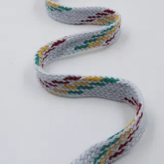 Pale Grey-White Flat Drawstring Cord with Maroon, Green and Yellow sample, design MT-C4E541C7, view 3