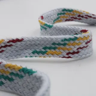 Pale Grey-White Flat Drawstring Cord with Maroon, Green and Yellow sample, design MT-C4E541C7, view 4