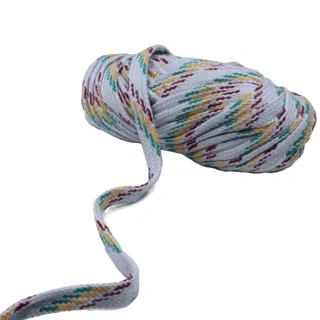 Pale Grey-White Flat Drawstring Cord with Maroon, Green and Yellow sample, design MT-C4E541C7, view 7