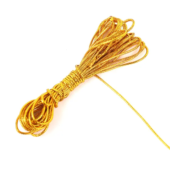 Metallic Gold Braided Cord, Shown on Blue